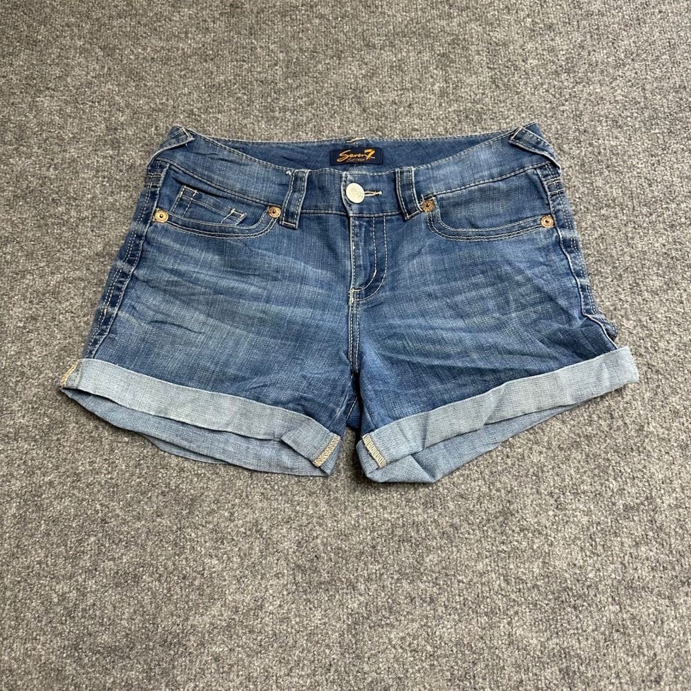 Seven7 Denim Shorts Womens Size 30 Blue Cuffed Stretch Low Rise Casual Summer